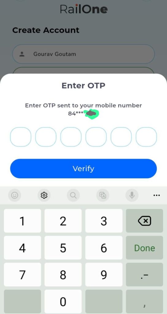 Step 4 : Enter the OTP received in the message and verify it